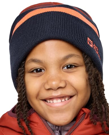 Jack Wolfskin - Stripy Knit Beanie K, unisex barn basker, nattblå,