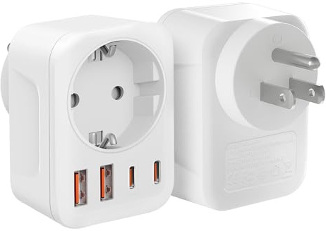 2 Stück USA Adapter Steckdose, 5-in-1 Reiseadapter USA mit 2*USB (3.4A),2*USB-C,1*AC, Adapter USA Deutschland Stecker Steckdosenadapter für EU zu US Amerika Kanada Mexiko Thailand, Typ B Reisestecker