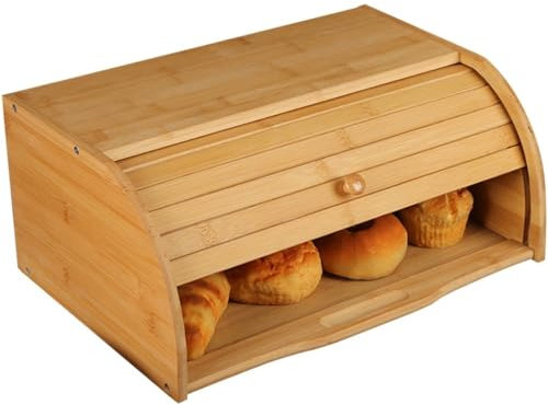 Huche À Pain Boite À Pain Bambou Roll Top Bambou Grande Capacité Bac À Pain, Rustique Rétro Multifonctionnel Boîte De Stockage De Casse-croûte, Décoration De Comptoir