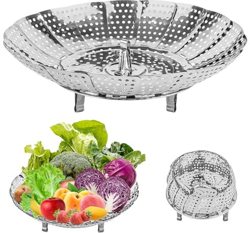 TNOMSNO Edelstahl Dampfgarer Einstellbar, Dampfeinsatz für Topf Dampfgarer Einsatz, Einstellbar Dünsteinsatz 15-27 cm, Gemüsedämpfer für Gemüse, Kochtöpfe und Fisch Meeresfrüchte