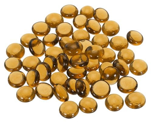 sourcing map Decorative Flat Glass Marbles 12-14mm Rock Vase Filler Beads Pebbles Amber for Fish Tank Table Scatter Decor, 50Pcs