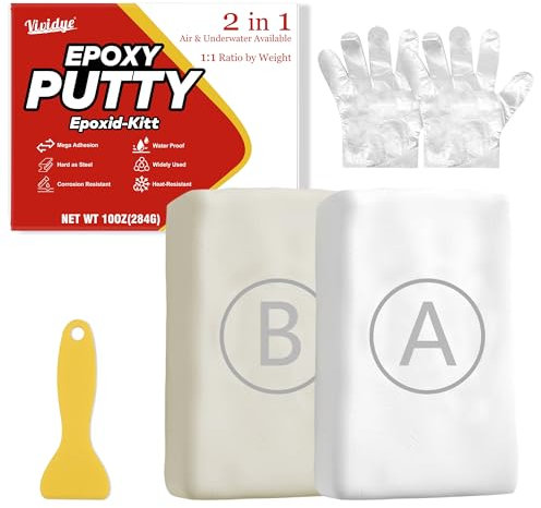 Stucco Epossidico Bianco, 280g Kit Riparazione Piscina, Stucco per Plastica, Legno, Piastrelle, Metallo, Ceramica, Marmo e Altro, Colla Epossidica Bicomponente per Riparare, Riempire, Modellismo