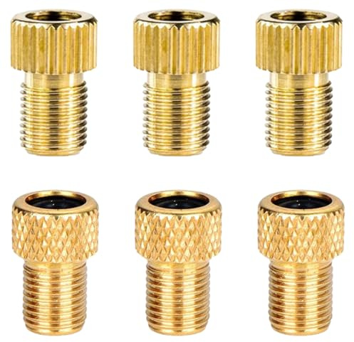 GXGM 6x Adaptateurs de Valve Presta vers Schrader en Cuivre Dore Permet Le Gonflage des Pneus avec Une Pompe pour Vélos VTT(Or 6 pièces, 3 verticales + 3 maillées),embout pompe velo