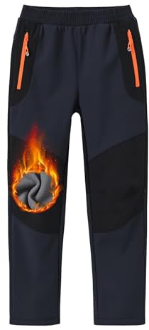 MoFiz Softshellhose Kinder Skihose Thermohose Arbeitshose Mädchen Weich Atmungsaktiv mit Tasche Grau XL