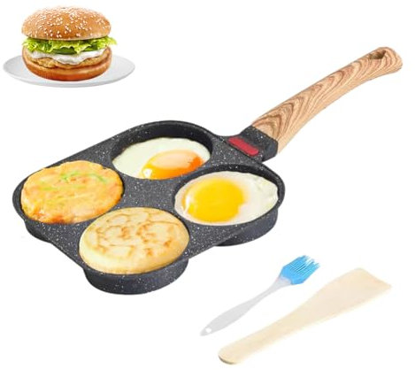 Gohytal 4 Hole Egg Frying Pan - Non-Stick Aluminum Skillet for Omelette, Pancake, Burger, Plett, Crepe - Suitable for All Gas Hobs and Induction