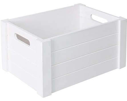 Wickerfield Wooden Crates with Cutout Handles Under Bed Storage Boxes Cube Christmas Eve Large Gift Box Dog Toy Hamper Baskets for Gifts Empty (White, Small)