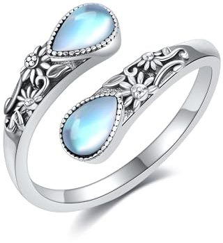 Moonstone/Moss Agate/Turquoise Spoon Rings 925 Sterling Silver Vintage Sumflower Thumb Ring for Women Vintage Gemstone Rings Gift For Women