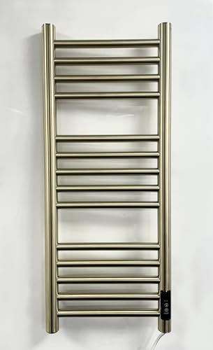 Manissa Siena Brushed Brass Stainless Steel Electric Heated Towel Rail 300mm W x 720mm H Energy Efficient Towel Radiator