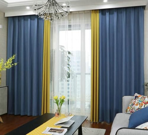 Wycian Vorhang Leinen Gardinen Leinen See Blau Gelb Verdunkelung 2er Pack Unifarbe H214 x B96 cm (2er Pack) Leinen