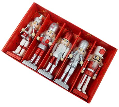 Garneck 5pcs Wooden Nutcracker Puppet Ornament Nutcracker Doll Adornment for Christmas Tree Hanging Cartoon Puppet Toys Decorations