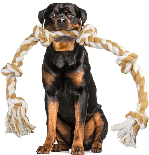 Extra Große Hundespielzeug Seil für Aggressive Kauer - 110cm, 6 Knoten | Unzerstörbares 100% Nicht gefärbt Sicherheit Baumwollseil für große und mittlere Hunde, Robust Kauspielzeug für Tug of War