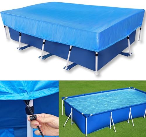 13x7 Rectangular Pool Cover for Above Ground Pool 157x83 in Rectangle PE Pool Cover Protector Draw Strings 13ft Winter Pool Cover for Cold and UV Resistant Dustproof Winter