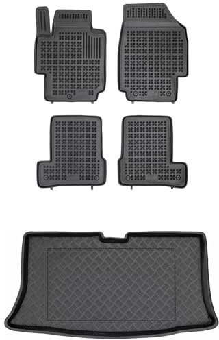 SMK Satz Gummifußmatten und PE Kofferraumwanne für Nissan Micra III K12 2002-2007 Verbessern Sie Ihren Reisekomfort mit Antirutschmatte Auto - Allwetter fußmatten Auto, Schutz vor Verschmutzung