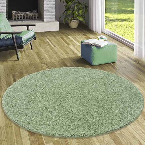 Snapstyle Runder Hochflor Teppich Milano Mintgrün - 100% Polypropylen, ca. 43 mm Florhöhe, weich & pflegeleicht, schadstoffgeprüft, ideal für Wohnzimmer, Schlafzimmer oder Flur - modern & gemütlich