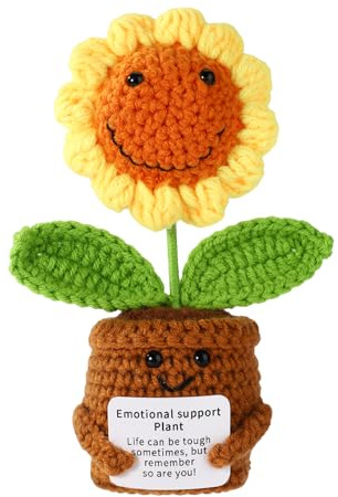 TOYMIS Gehäkelte Sonnenblume, Handgefertigte Plüsch-Pflanzenpuppe mit Gestricktem Sonnenblumentopf für Männer Frauen Familie und Freunde Schreibtischdekoration