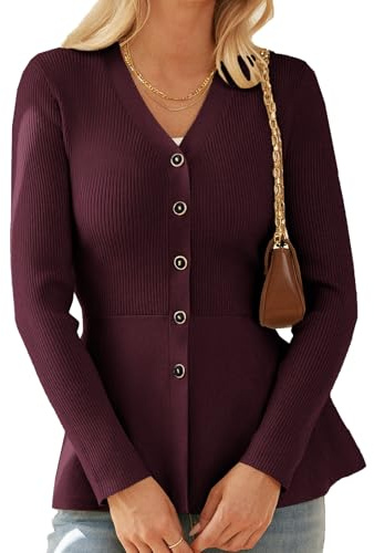 GRACE KARIN Cardigan élégant en tricot à col en V pour femme - Style vintage - Coupe trapèze