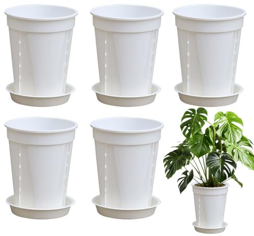 Vhjlfig Vasi da fiori | Vasi da giardino, 5 pezzi contenitori per fiori con vassoi per piantare coltivare finestre portico balcone patio interno esterno