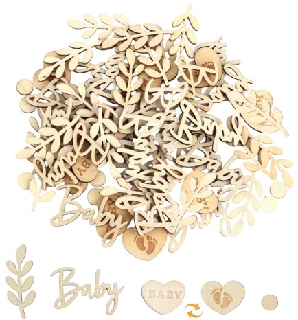YingMengZhiGe 70 Stück Baby Deko Babyparty Deko Konfetti,Holz Streudeko Babyparty Tischdeko Babyshowerparty Deko,Geburt Gender Reveal Konfettikanone Holz Deko,Gender Reveal Party Deko Junge Mädchen