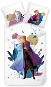 Disney Home Frozen ELSA und Anna Bettwäsche-Set 2 teilig - Bettwäsche 135x200 und Kopfkissenbezug 80x80-100% Baumwolle Super Weich - Doppelseitiger Kinder Bettwäsche für Mädchen