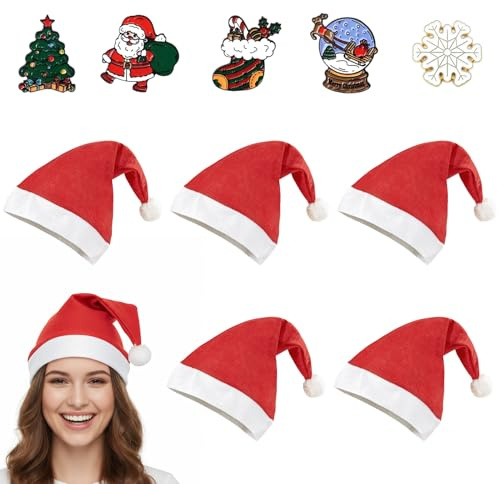 5 Stück Weihnachtsmützen + 5 Stück Brosche Weihnachten,Christmas Brooch | Nikolausmütze Erwachsene, Weihnachtsmann Mütze, Anstecker Weihnachten,Weihnachtsmütze Lustig, Weihnachtsmannmütze,Santa Mütze