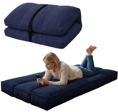 bananair Futon für 1 Person - Dick & Bequem, Waschbarer Bezug, Ideal als Klappbare Bodenmatratze - Japanische Matratze, Aufbewahrungsgurt Enthalten (90 × 190 cm, Dunkelblau)