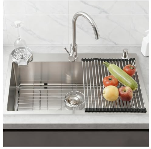 Fregadero De Cocina De Acero Inoxidable De Un Solo Seno, Grande Y Dispensador De Jabón Y Kit De Drenaje Incluido, Moderno Y Comercial, Ideal Para Bar, Exterior.(Silver,80x50)