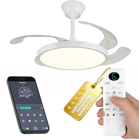 LUMIKING Ventilador de Techo con Luz LED Regulable y App | Motor DC Silencioso | 6 Velocidades | Tonalidad Ajustable 3000K–6500K | Mando a Distancia | Blanco o Madera | 3 Tamaños (Blanco, 92 CM)