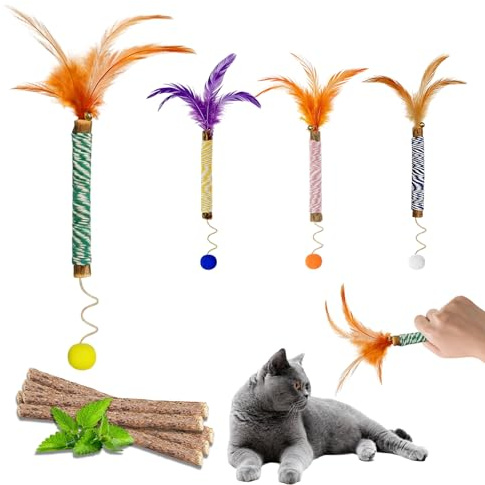 RDTOK Set di giocattoli di erba gatta, 4 bastoncini di erba gatta e 10 bastoncini da masticare per gatti, matatabi stick per gatti, per giocare, alleviare lo stress, pulizia dei denti