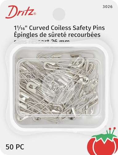 Dritz Gebogene, spirallose, 3,8 cm Sicherheitsnadeln, Vernickelter Stahl, Nickel, Size 1, 50