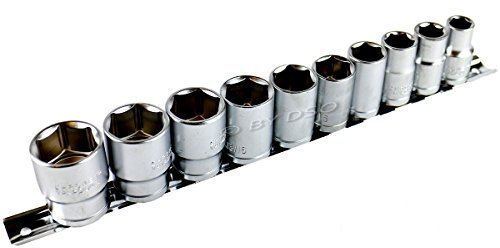 10 Pc 1/2inch 6 Sided Shallow AF Sockets on Rail SS208
