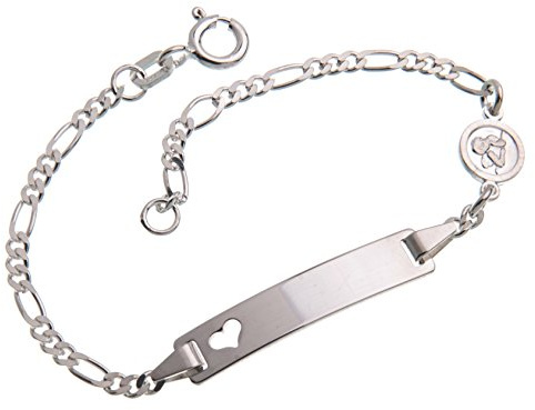 Silberketten Store Baby- & Kinder ID Armband mit Herz & Engel-Anhänger inkl. Gravur & Geschenksäckchen I aus 925 Silber I nickelfrei für Allergiker geeignet I 10 Schriftarten
