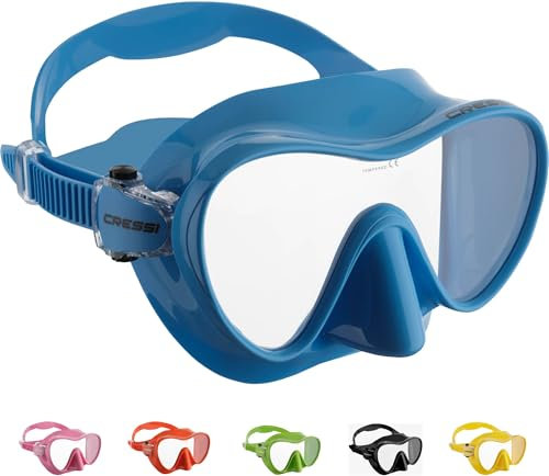 Cressi F1 Rahmenlose Tauchermaske - Taucherbrille Erwachsene zum Schnorcheln - Einzelscheibe Glas - Mikroschnallen - Dicht beim Tauchen - Unisex Schnorchelmaske Erwachsene - Blau