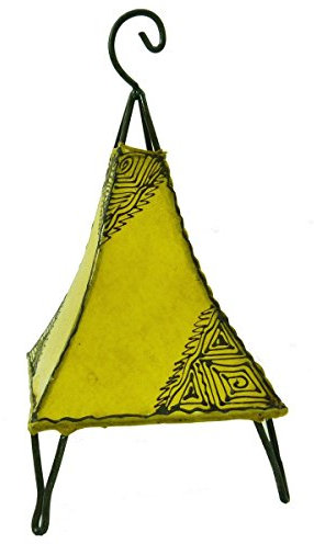 Lampada orientale a forma di gallina marocchina in pelle, lampada da tavolo orientale piramide orientale, 40 cm, colore giallo
