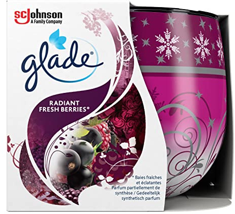 Glade Duftkerze mit Dekorfolie, Duft Radiant Fresh Berries, mit ätherischen Ölen angereichert, 6er Pack (6 x 120 g)