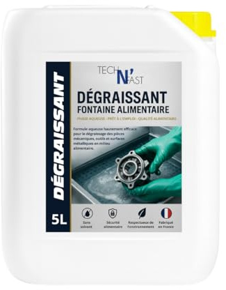 Dégraissant fontaine alimentaire, formule aqueuse sans solvant, sans COV, non inflammable, nettoyage et dégraissage – Fabrication Française - Bidon 5L