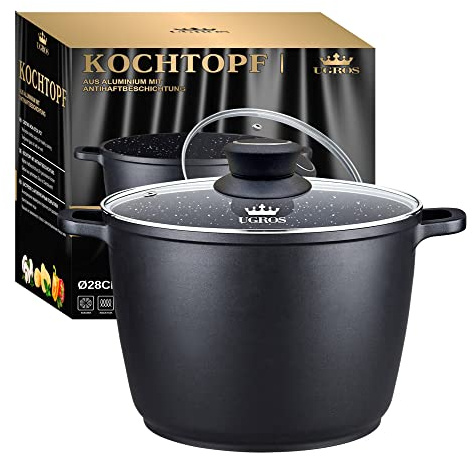 BRIKSUN Aluguss Kochtopf mit Antihaftbeschichtung und Deckel (ø 28 cm, 10 Liter)