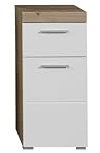 trendteam smart living - Amanda - Kommode - Weiß Hochglanz/Eiche - Badezimmerschrank - (BxHxT) 37 x 79 x 31 cm - Badkommode mit 1 Tür und 1 Schublade - Moderne Fräsung - vielseitig einsetzbar | B 37 x H 79 x T 31 cm · feuchtraumgeeignet · 1 Tür, 1 Schublade, 1 Einlegeboden