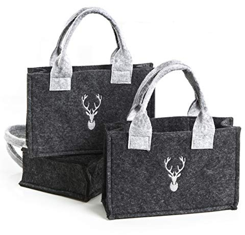 Logbuch-Verlag 3 kleine Filztaschen Verpackung Weihnachten zum Befüllen Tasche Korb Geschenktasche aus Filz 19,5 x 13 x 5 cm