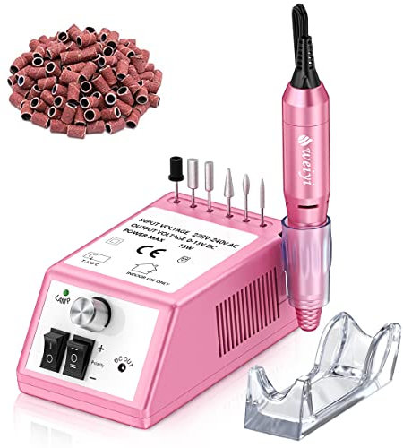 WEIYI Nagelfräser,Elektrische Nagelfräser Set, Maniküre Elektrische Nagelfeile Pediküre Nagelschleifer Feile Profi Nageldesign Nagelpflege Gerät geringem Vibration mit 6 Bohre 106 Schleifhülsen Rosa