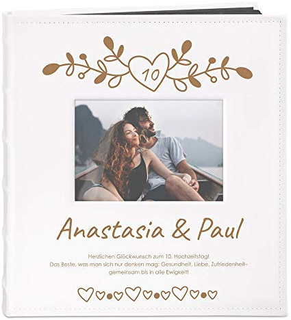 Maverton Fotoalbum zum Selbstgestalten mit Bildausschnitt & Aufdruck zum Jubiläum - Fotobuch zum Einkleben - 240 Fotos im Format 10x15-60 schwarze Seiten - Größe 33x30cm - Weiß - Hochzeitsgeschenk