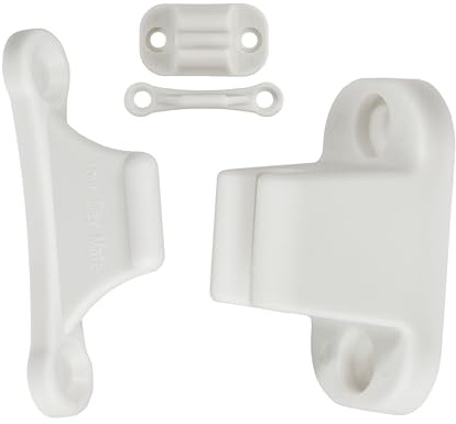 Türfeststeller für Wohnwagen, 2 Pack, in Weiß, zum Anschrauben, mit 35 mm und 48 mm Lochabstand, Türschloss Stauraum-Tür Camper, Türhalter Serviceklappe Wohnmobil, Türschnapper Campervan, Türsicherung
