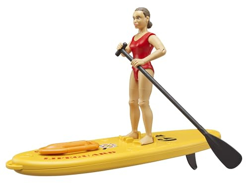 bruder 62785 - Bworld Life Guard mit Stand up Paddle - 1:16 Rettungsschwimmerin Paddleboard Wasser-Spielzeug Rettungsdienst