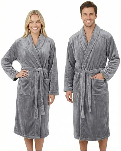 Gräfenstayn® badrock för kvinnor och män, gosig fleece, utan huva, med Öko-Tex Standard 100, i storlek S–XXXL, GRÅ, XL