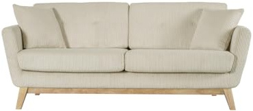 CONCEPT USINE | Canapé Scandinave Höga Velours Côtelé | Beige | 3 Places + 2 Coussins | Canapé Moderne Design Droit avec Accoudoirs | Coussins d'Appoint, Dossier, Assise Déhoussables | Largeur 190 cm