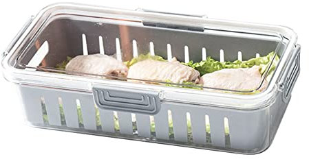 Katutude Oganiser impilabili per frigorifero – Contenitore trasparente per alimenti con coperchio, organizer per frigorifero in plastica con griglia di scarico per cucina, dispensa, congelatore,