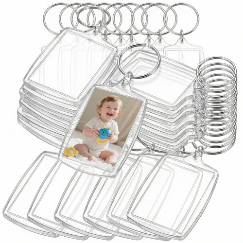 QWORK® 25 Stück Schlüsselanhänger Mit Foto, Klar Acryl Mini Fotoalbum DIY für Familie Freunde Basteln Geschenk, 4 x 5.5 cm