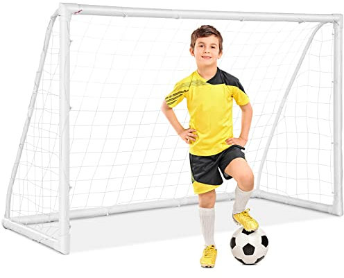 GOPLUS 183 × 80 × 118,5 cm fotbollsmål, väderbeständig målvägg tränare med nylonnät för barn fotbollsträning, stabil målvägg för trädgård sandstrand skola gård, från 6 år, vit