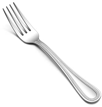 Forks Set of 12, E-far Stainless Steel Dinner Forks Silverware with Pearled Edge for Home/Kitchen/Restaurant, Mirror Polished & Dishwasher safe-7.9 Inches