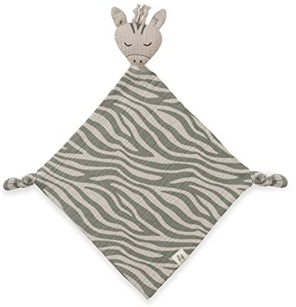 hauck Cuddle N Play Manta de Seguridad Bebe, Trapito de Apego Bebe Muselina de Algodón, Doudou, Animal de Peluche para Recien Nacidos, Lavable a 60° C, 25 x 25 cm - Zebra Sage