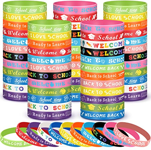 Libima 60 braccialetti in gomma multicolore in silicone per il primo giorno di scuola, regali per studenti, ragazzi, bomboniere, premi e decorazioni di compleanno, confezione da 60 pezzi